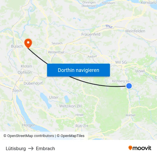 Lütisburg to Embrach map