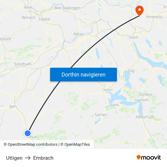 Uttigen to Embrach map