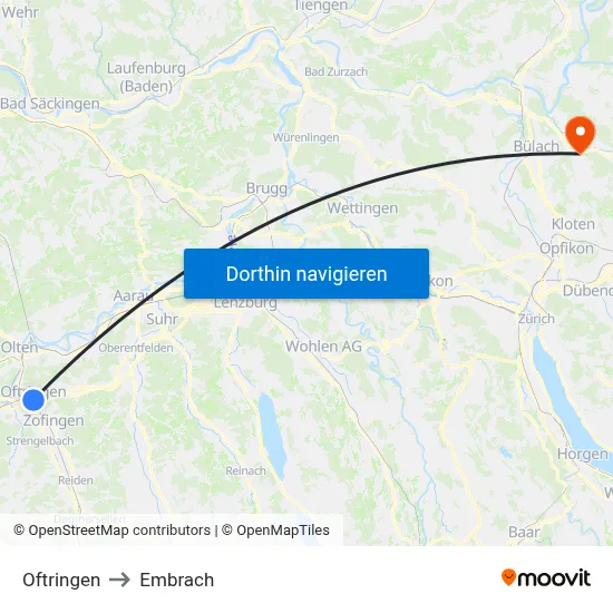 Oftringen to Embrach map
