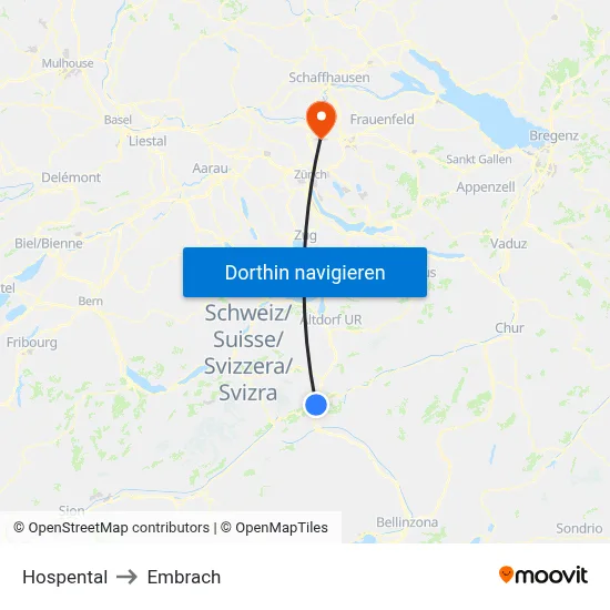 Hospental to Embrach map