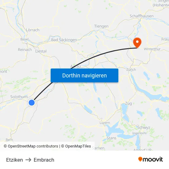 Etziken to Embrach map