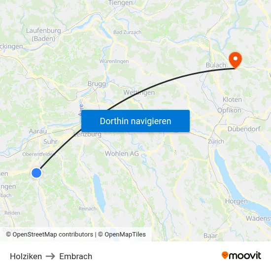 Holziken to Embrach map
