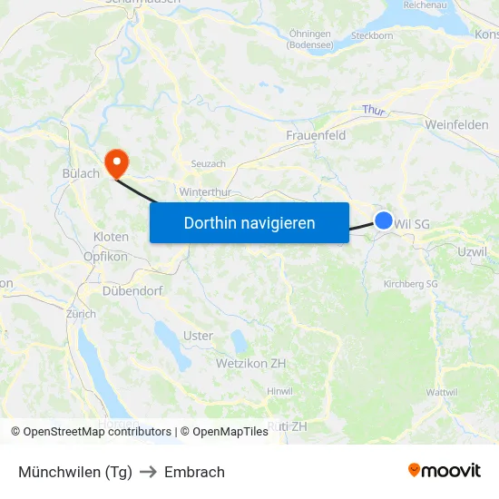 Münchwilen (Tg) to Embrach map