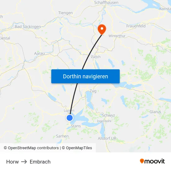 Horw to Embrach map