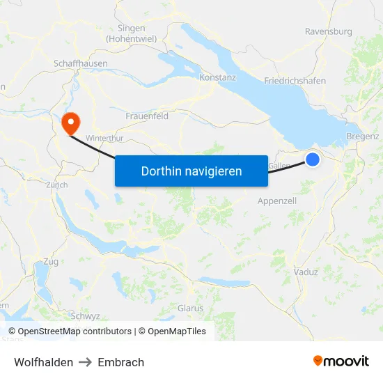 Wolfhalden to Embrach map