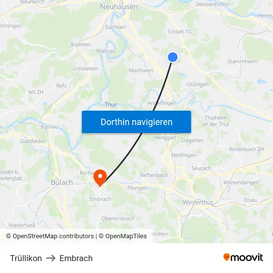 Trüllikon to Embrach map