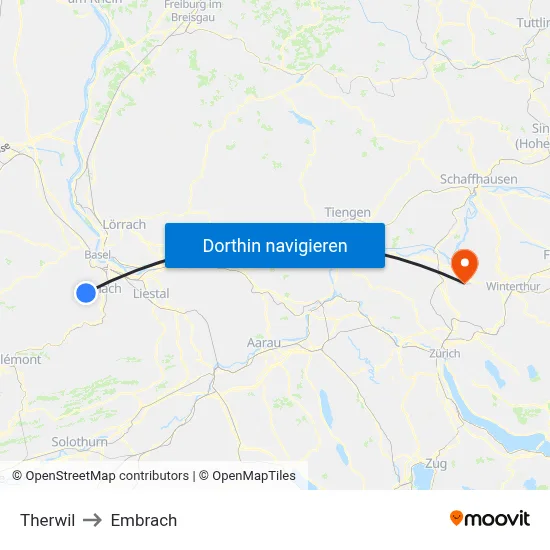Therwil to Embrach map