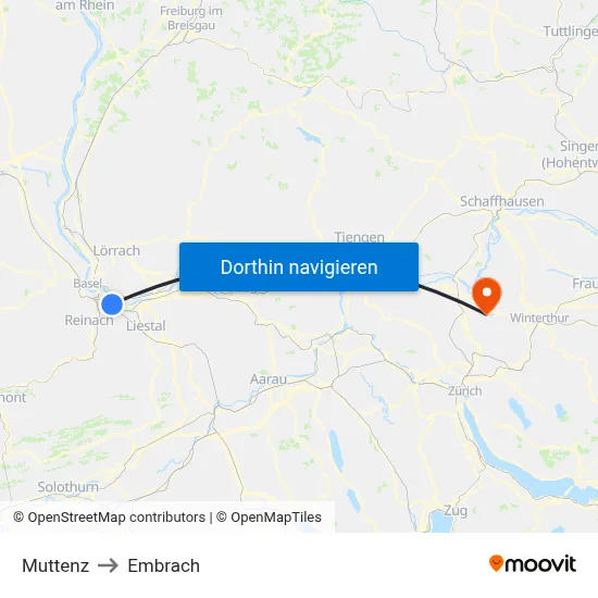 Muttenz to Embrach map