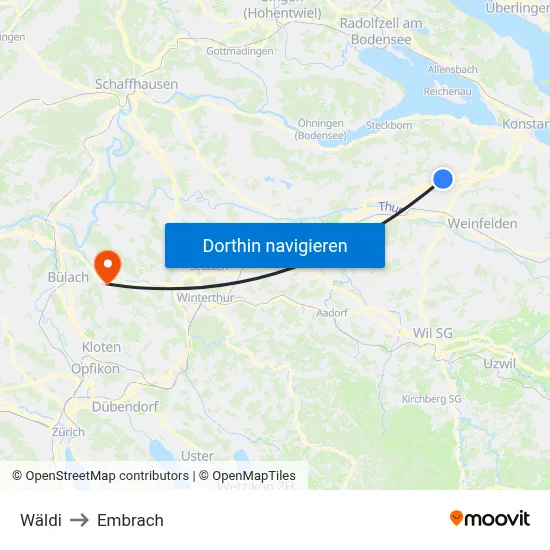 Wäldi to Embrach map