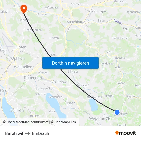 Bäretswil to Embrach map