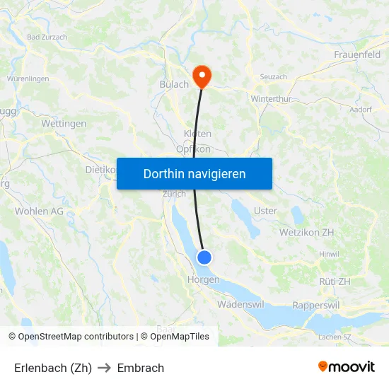 Erlenbach (Zh) to Embrach map