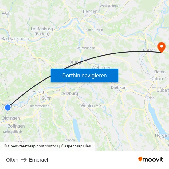 Olten to Embrach map