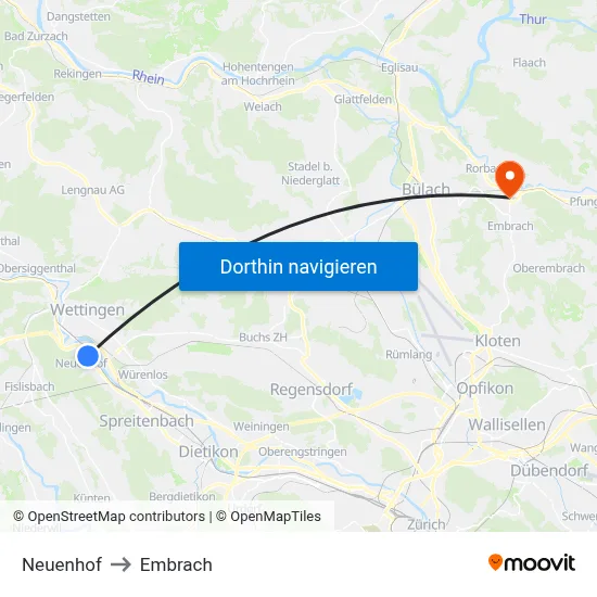 Neuenhof to Embrach map