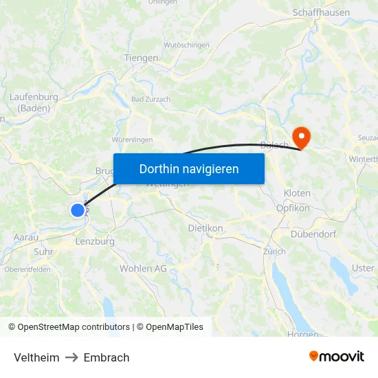 Veltheim to Embrach map
