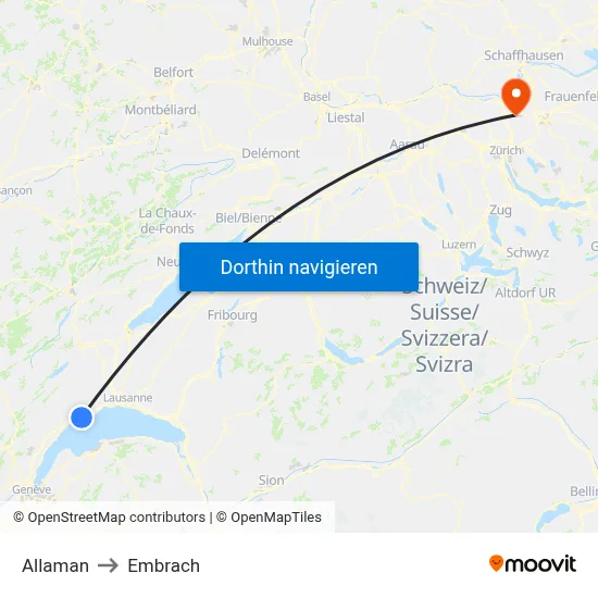Allaman to Embrach map