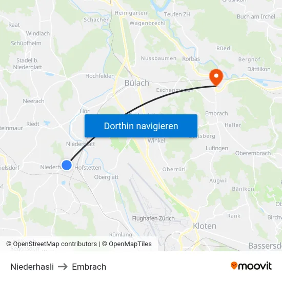 Niederhasli to Embrach map