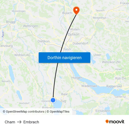 Cham to Embrach map