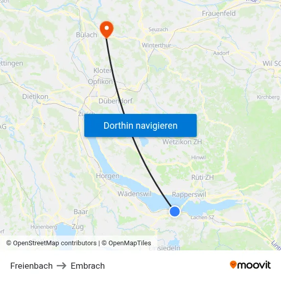 Freienbach to Embrach map