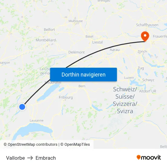 Vallorbe to Embrach map
