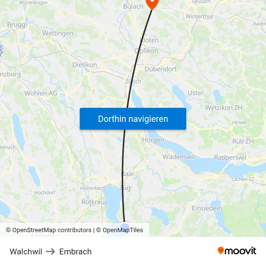 Walchwil to Embrach map