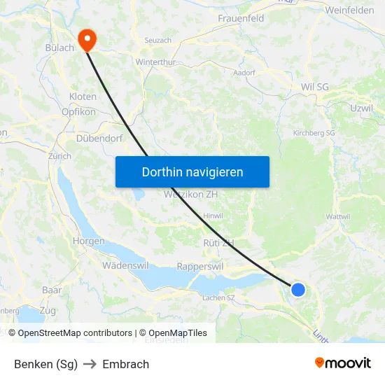 Benken (Sg) to Embrach map
