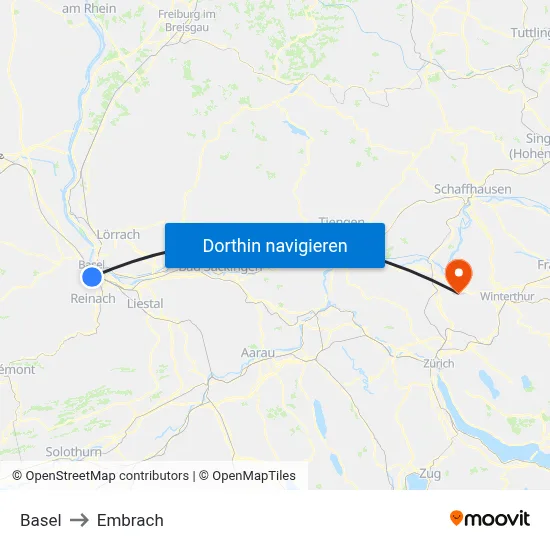 Basel to Embrach map