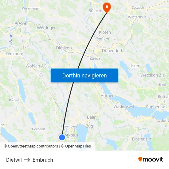 Dietwil to Embrach map