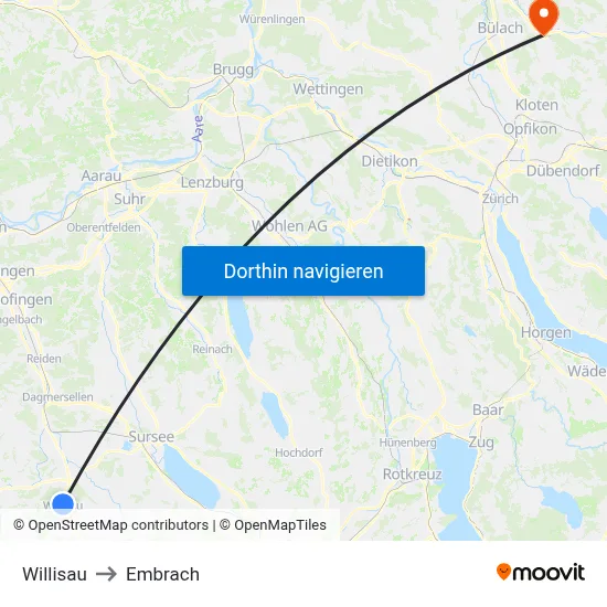 Willisau to Embrach map
