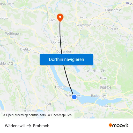 Wädenswil to Embrach map