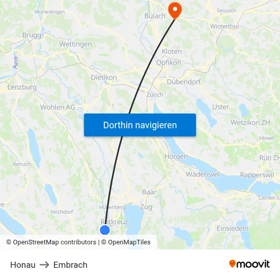 Honau to Embrach map