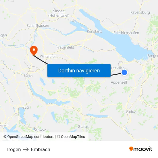 Trogen to Embrach map