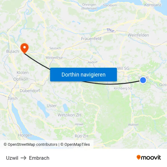 Uzwil to Embrach map