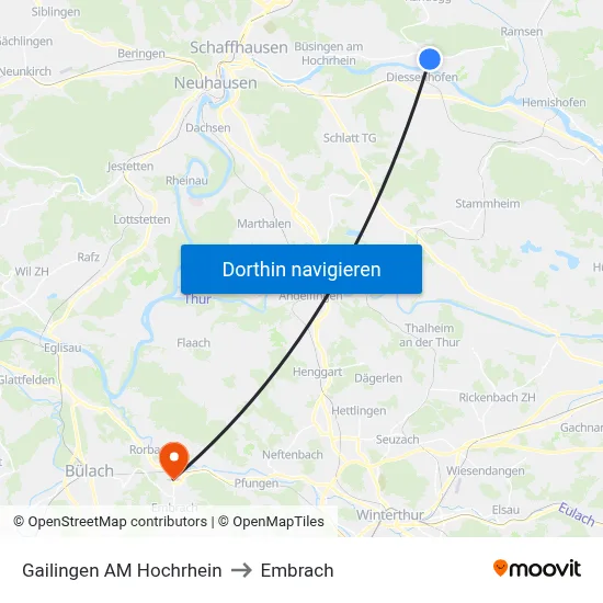 Gailingen AM Hochrhein to Embrach map
