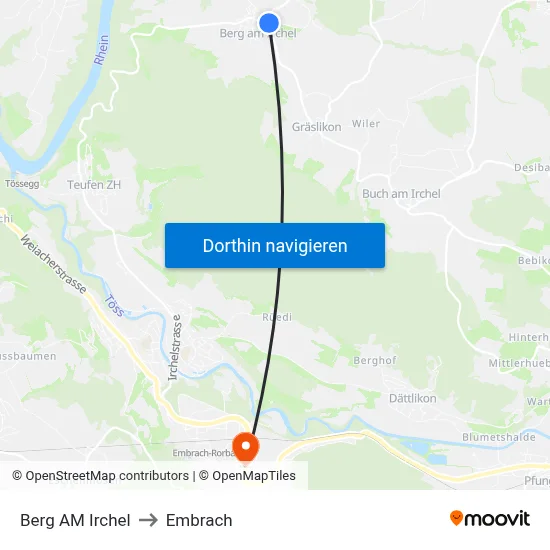 Berg AM Irchel to Embrach map