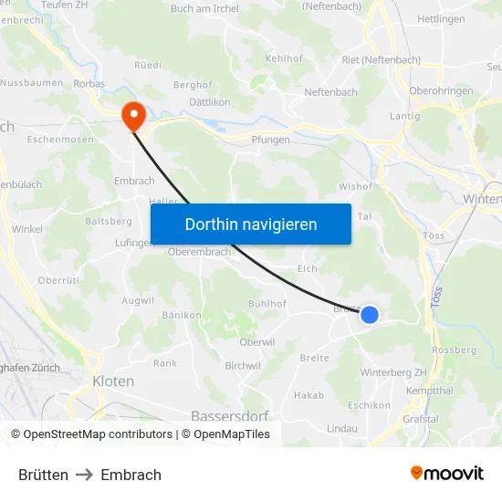 Brütten to Embrach map