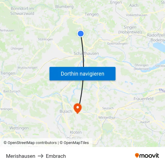 Merishausen to Embrach map