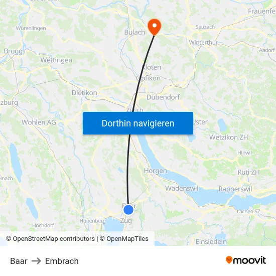 Baar to Embrach map