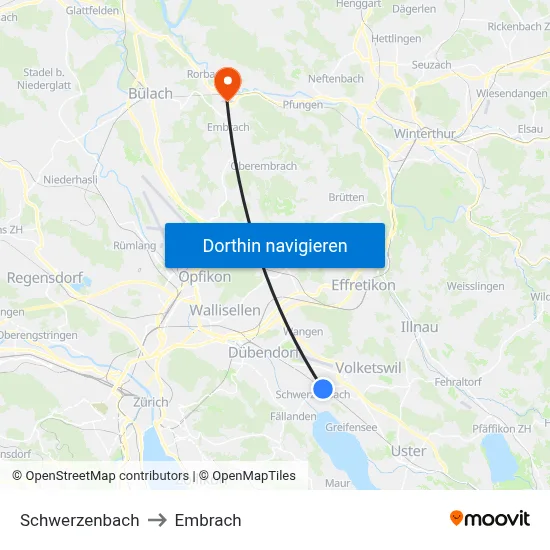 Schwerzenbach to Embrach map