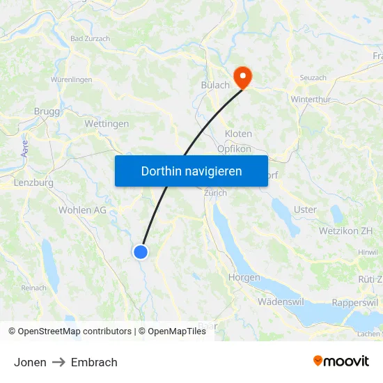 Jonen to Embrach map