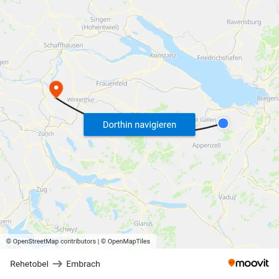 Rehetobel to Embrach map
