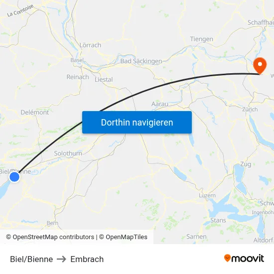 Biel/Bienne to Embrach map
