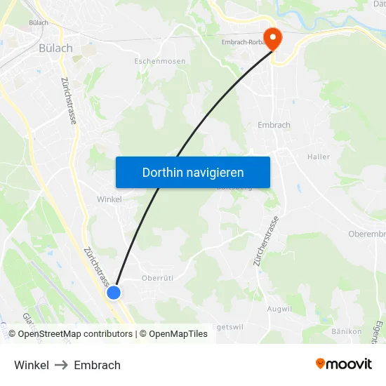 Winkel to Embrach map