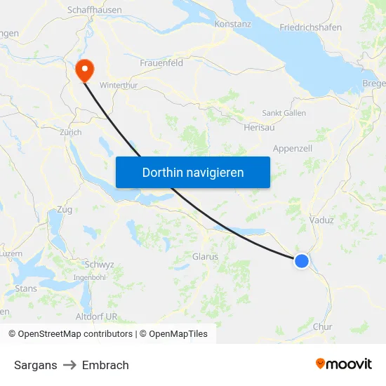Sargans to Embrach map