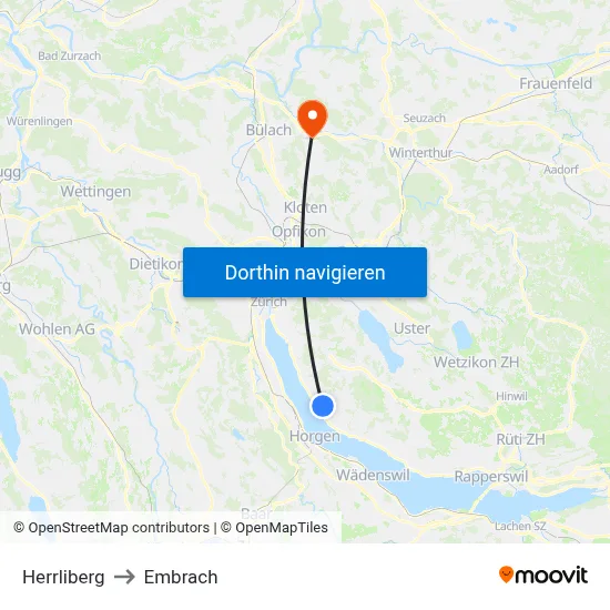 Herrliberg to Embrach map