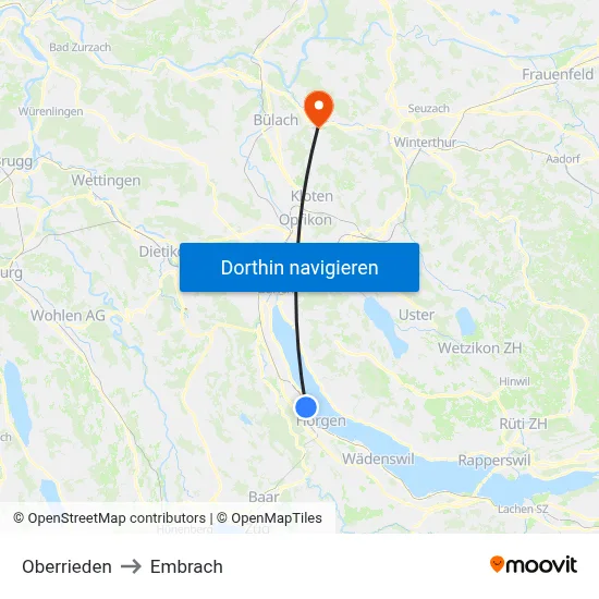 Oberrieden to Embrach map