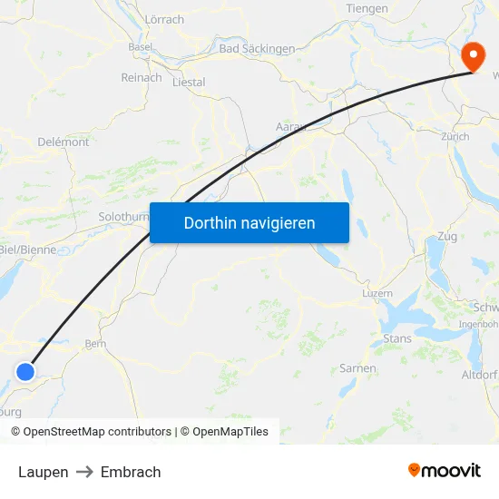 Laupen to Embrach map