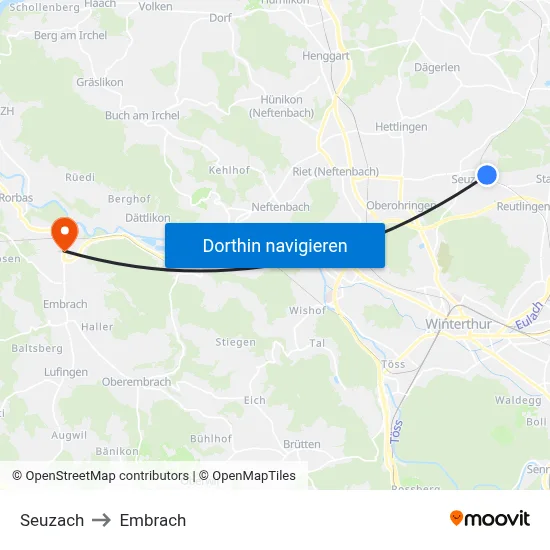 Seuzach to Embrach map