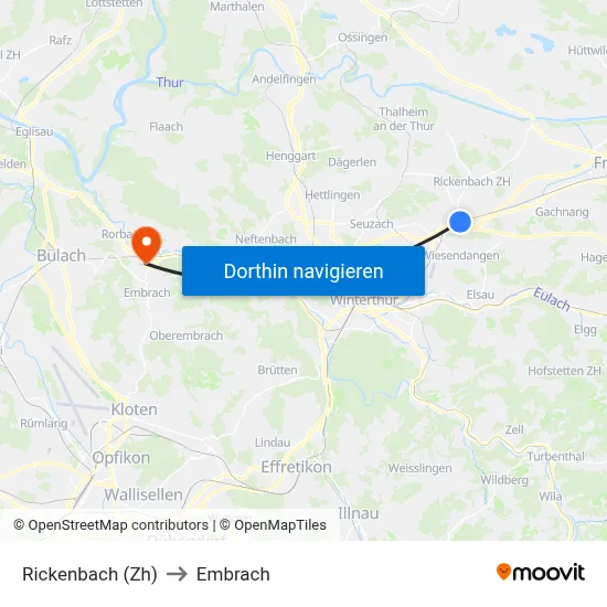 Rickenbach (Zh) to Embrach map