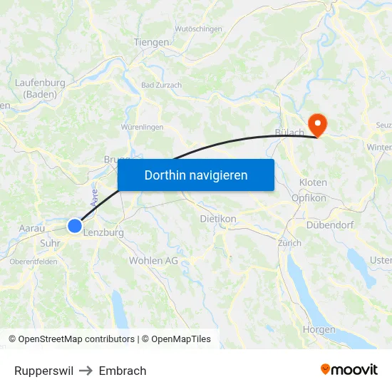 Rupperswil to Embrach map