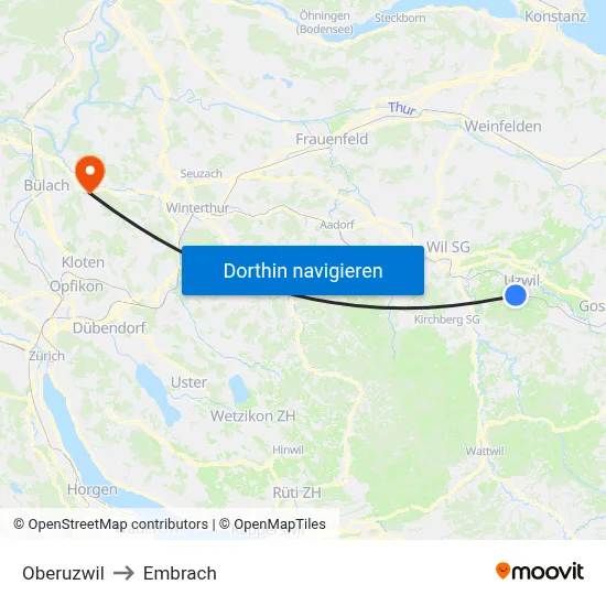 Oberuzwil to Embrach map